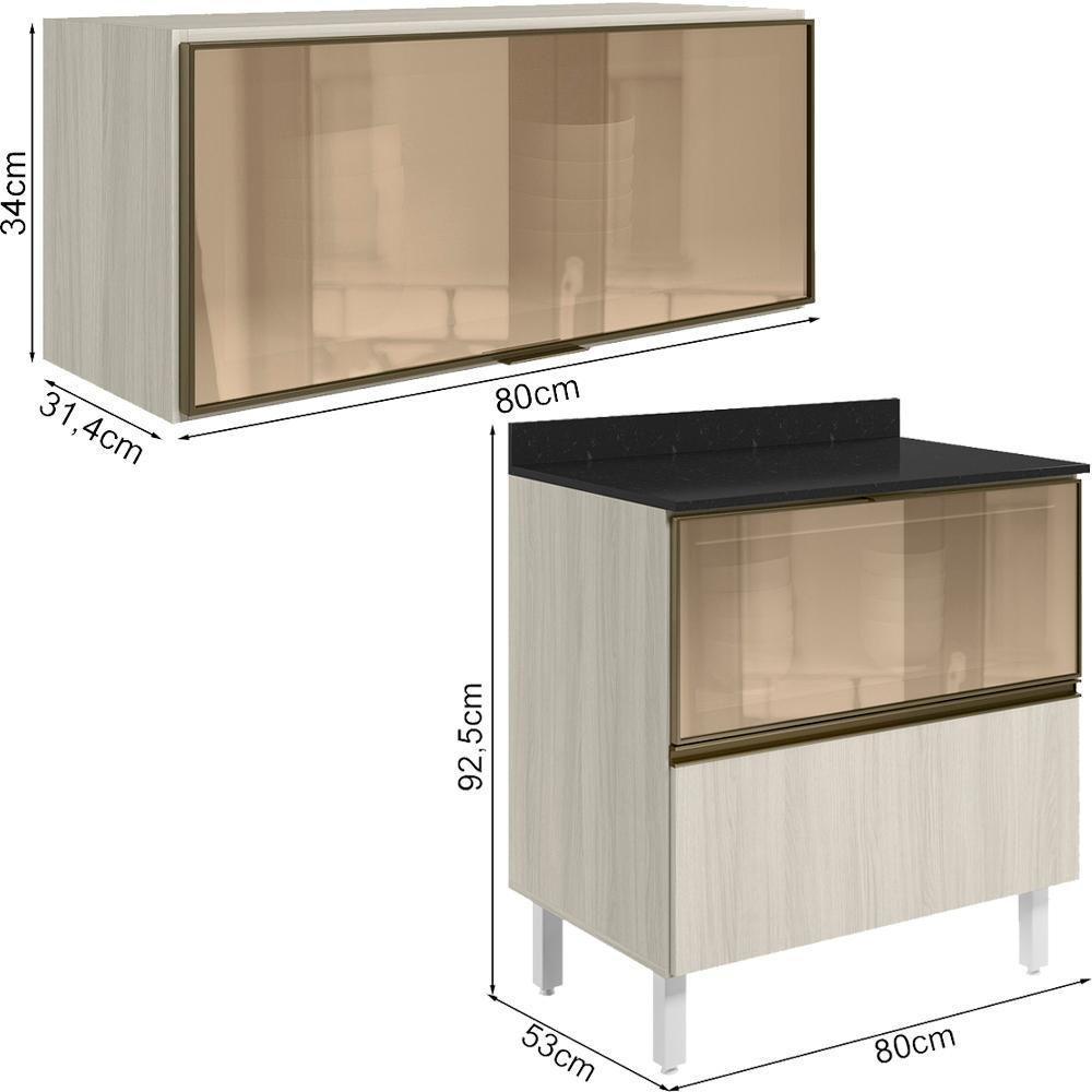 Armario Aereo E Balcao 1 Porta 2 Gavetas Vidro Mdf Kali Nicioli Bianco Toq - 3