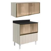 Armario Aereo E Balcao 1 Porta 2 Gavetas Vidro Mdf Kali Nicioli Bianco Toq - 1