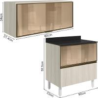 Armario Aereo E Balcao 1 Porta 2 Gavetas Vidro Mdf Kali Nicioli Bianco Toq - 3