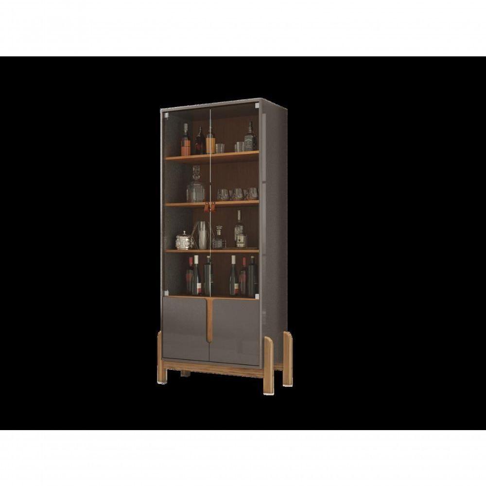 Cristaleira 2 Portas C/ Prateleiras Para Vinhos E Taças Luna Cinza Perola/cedro - 2