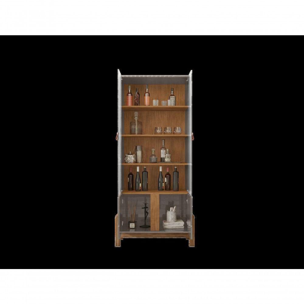 Cristaleira 2 Portas C/ Prateleiras Para Vinhos E Taças Luna Cinza Perola/cedro - 3