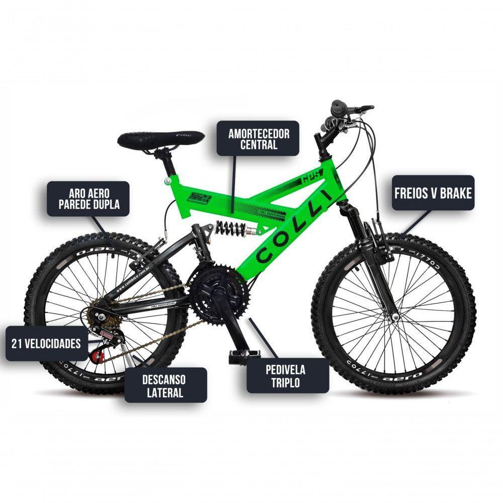 Bicicleta Gps Aro 20 Dupla Suspensão 21 Marchas Colli Verde - 5