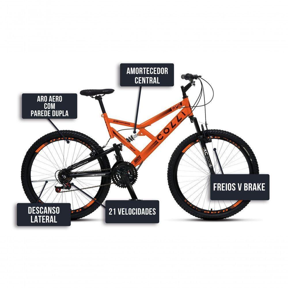 Bicicleta Gps 148 Dupla Suspensão E Freios V-brake, Aro 26 Aero, 36 Raias, 21 Marchas Colli Laranja - 5