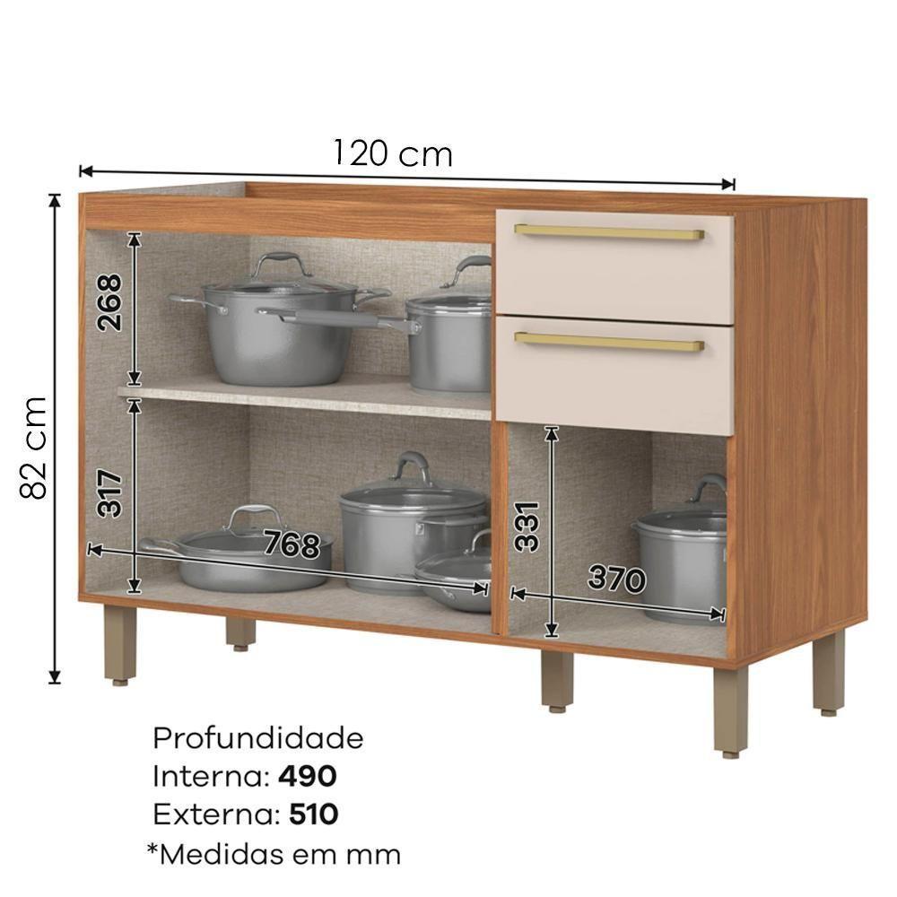 Balcao Pia Com Tampo 3 Portas 120 Cm Requinte Henn Nature Areia - 3