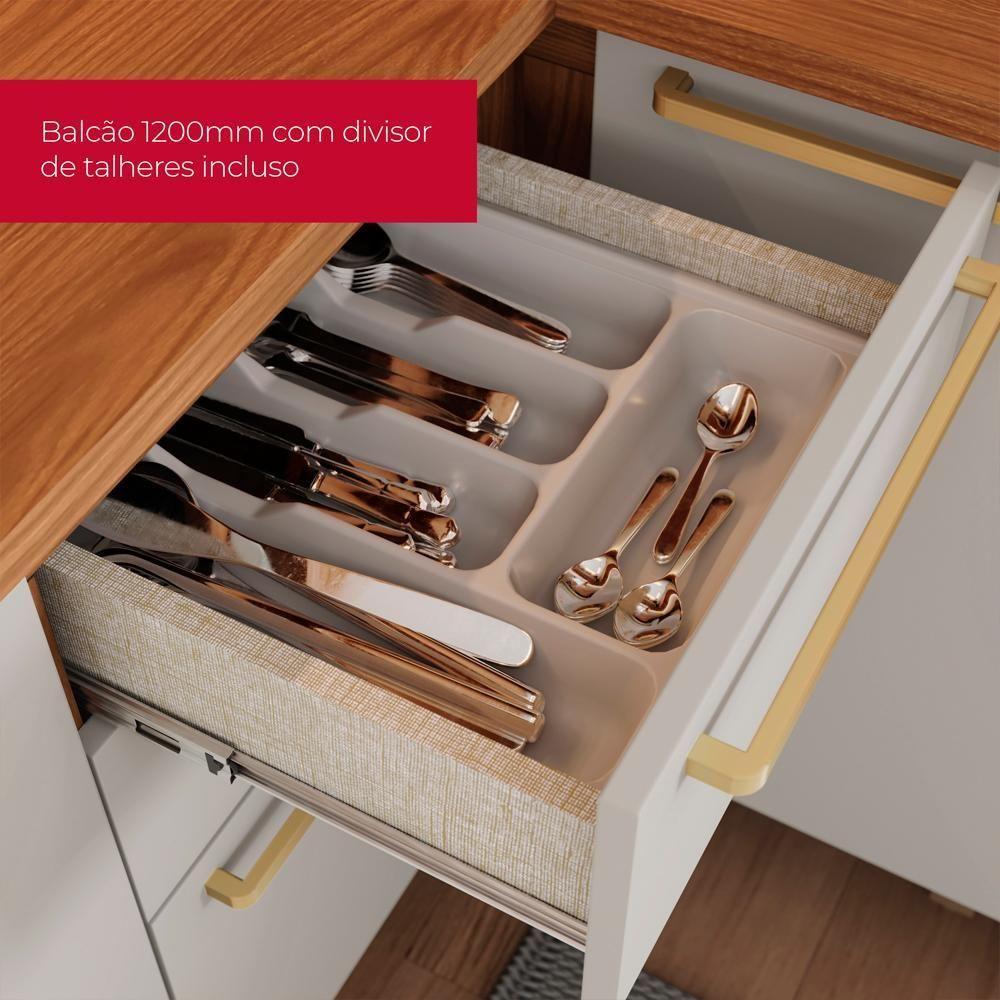 Balcao Pia Com Tampo 3 Portas 120 Cm Requinte Henn Nature Areia - 5