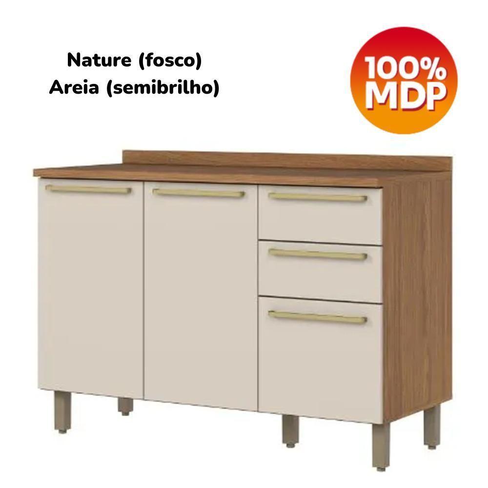 Balcao Pia Com Tampo 3 Portas 120 Cm Requinte Henn Nature Areia - 6
