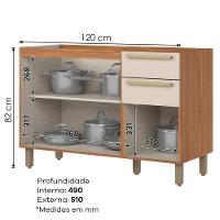 Balcao Pia Com Tampo 3 Portas 120 Cm Requinte Henn Nature Areia - 3