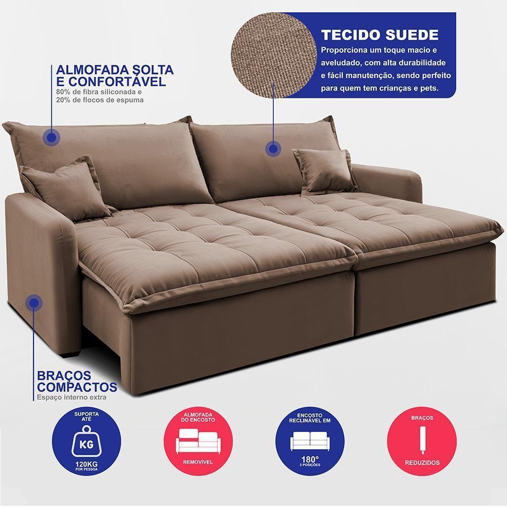 Sofá Sem Caixa Retrátil 1,60m Softgel Luna Velusoft Castor Cama Inbox - 3