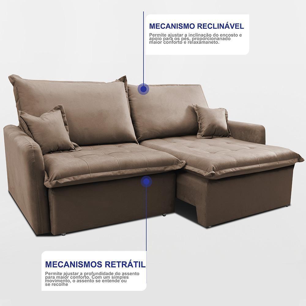 Sofá Sem Caixa Retrátil 1,60m Softgel Luna Velusoft Castor Cama Inbox - 6