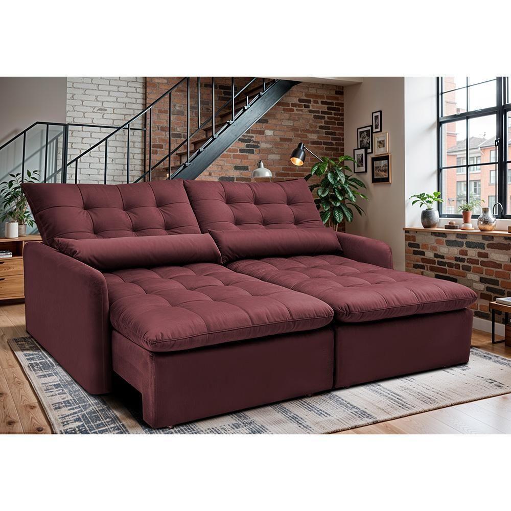 Sofá Sem Caixa Retrátil 1,60m Softgel Celeste Velusoft Vinho Cama Inbox - 1