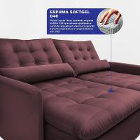 Sofá Sem Caixa Retrátil 1,60m Softgel Celeste Velusoft Vinho Cama Inbox - 8