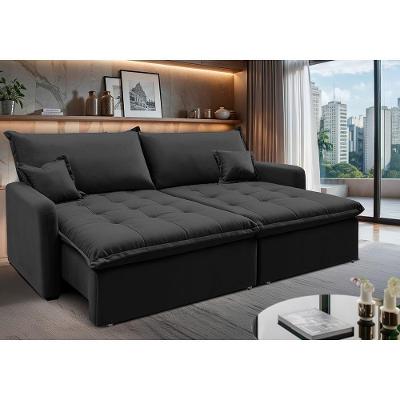 Sofá Sem Caixa Retrátil 1,80m Softgel Luna Velusoft Preto Cama Inbox