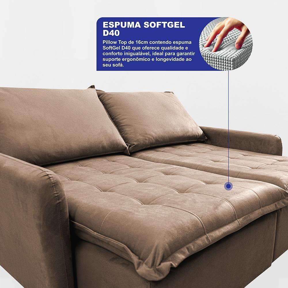 Sofá Sem Caixa Retrátil 1,80m Softgel Luna Velusoft Castor Cama Inbox - 2