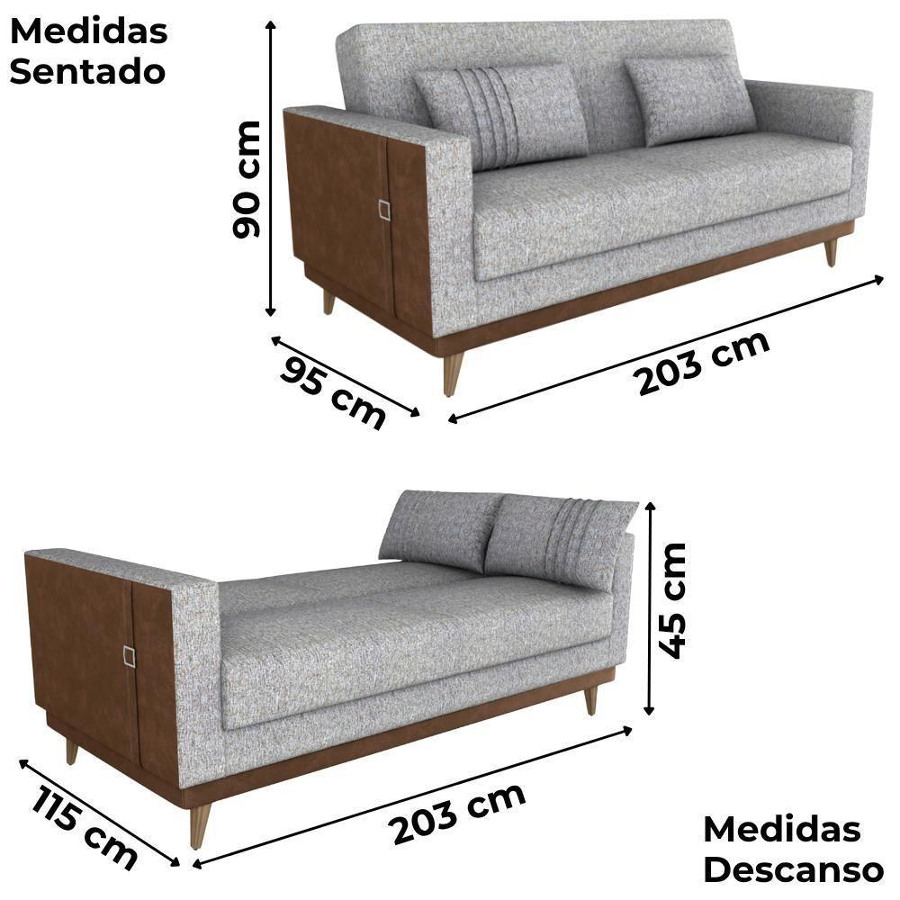 Sofa Cama 2 Lugares 203 Cm Linho Plano Milenum Corino Whisk Milani Store Palha - 3