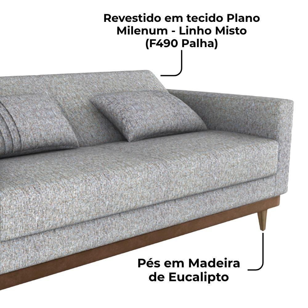 Sofa Cama 2 Lugares 203 Cm Linho Plano Milenum Corino Whisk Milani Store Palha - 5