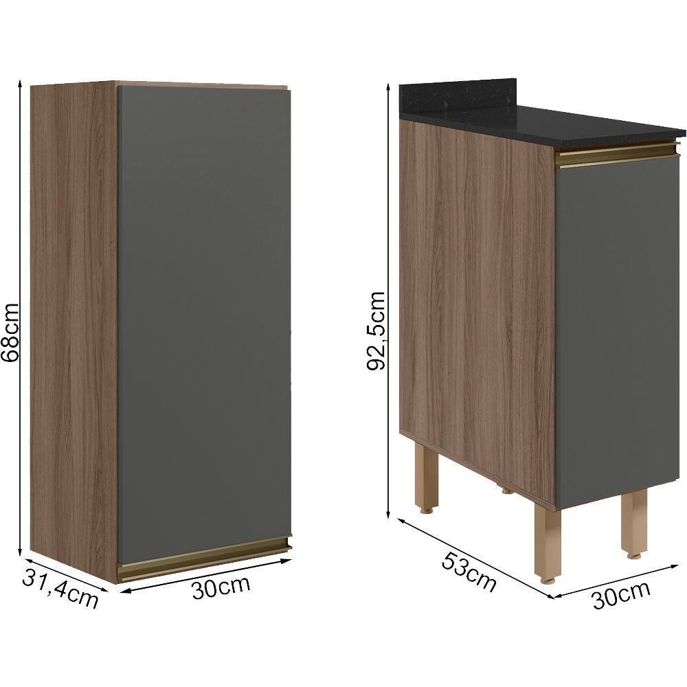 Armario Aereo Balcao 1 Porta 30cm Mdf Kali Nicioli Carvalho Toq Chumbo - 3
