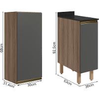 Armario Aereo Balcao 1 Porta 30cm Mdf Kali Nicioli Carvalho Toq Chumbo - 3