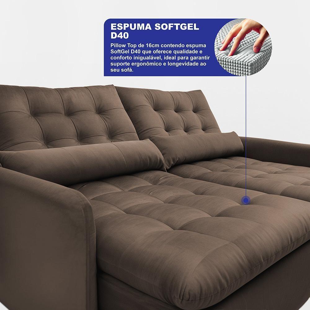 Sofá Sem Caixa Retrátil 1,60m Softgel Celeste Velusoft Café Cama Inbox - 2
