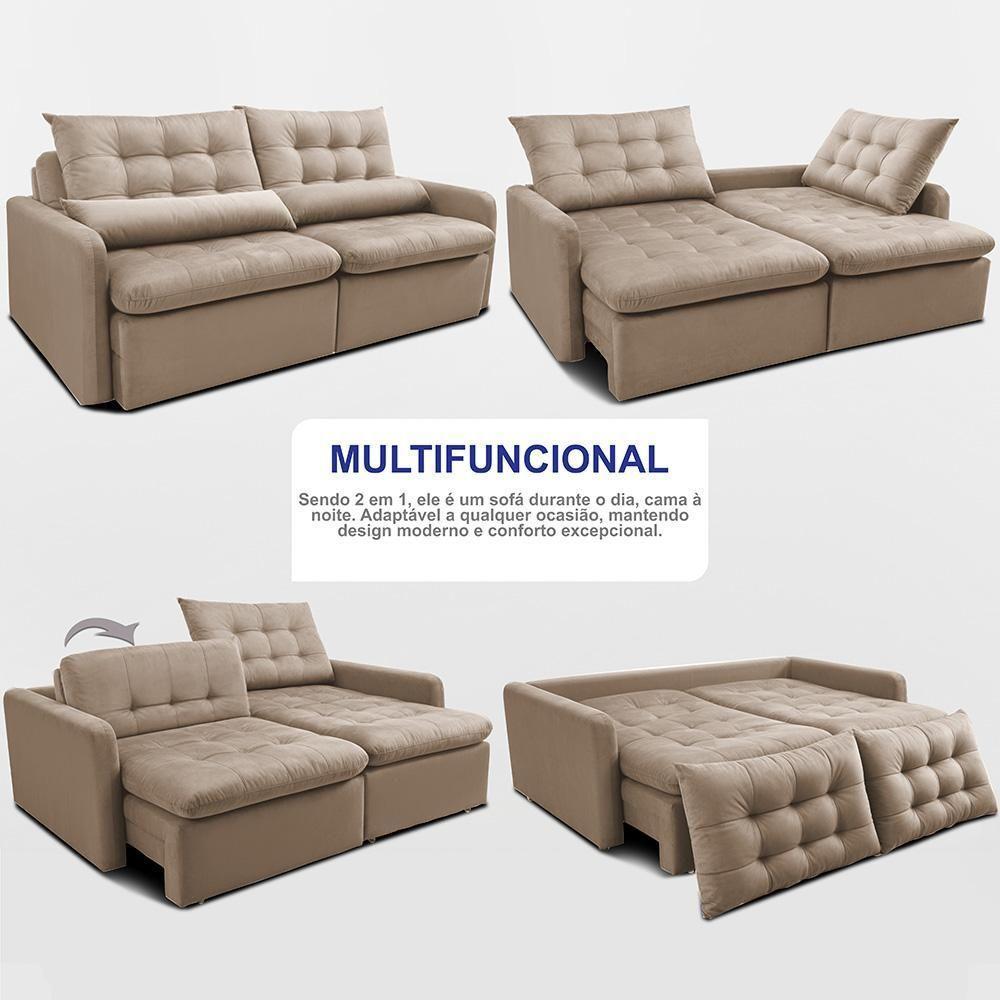 Sofá Sem Caixa Retrátil 1,60m Softgel Celeste Velusoft Bege Cama Inbox - 5