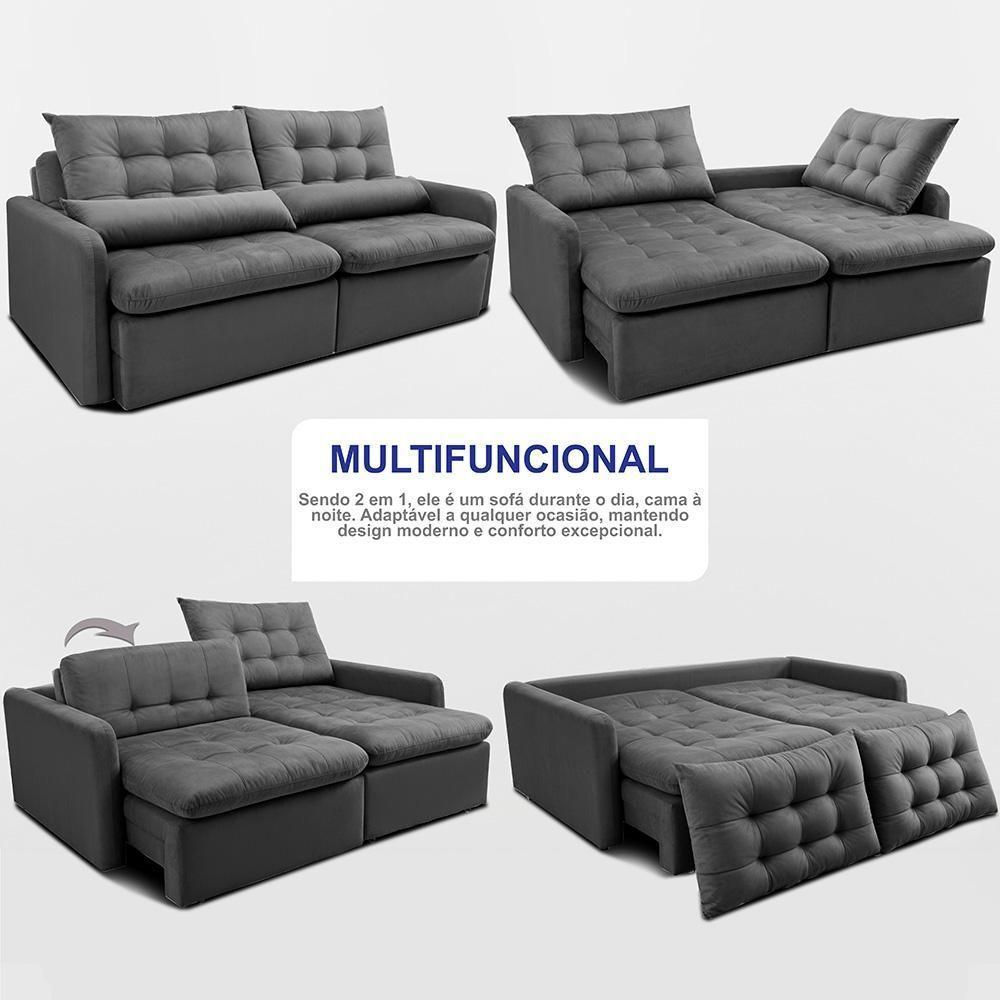 Sofá Sem Caixa Retrátil 1,80m Softgel Celeste Velusoft Cinza Cama Inbox - 6
