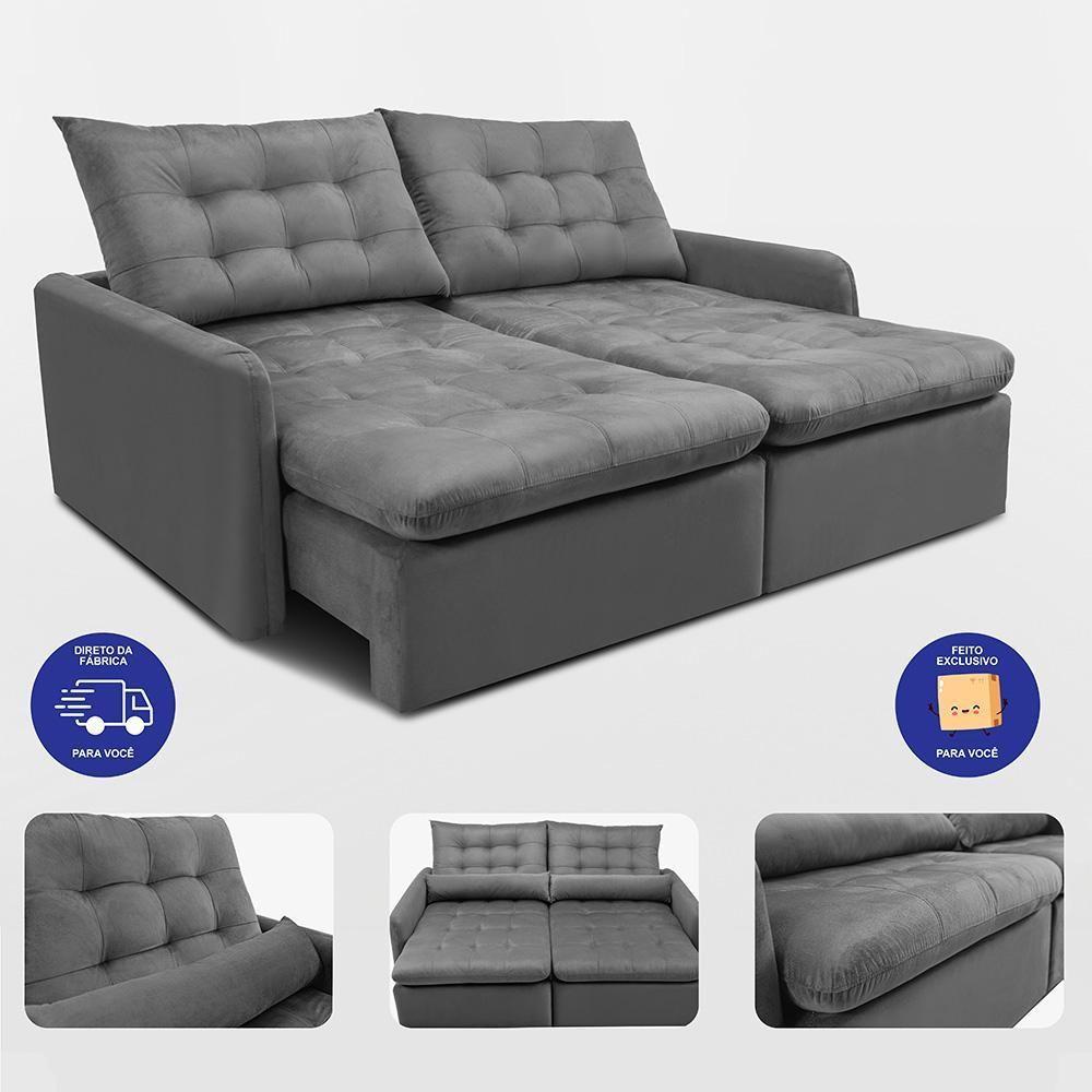 Sofá Sem Caixa Retrátil 1,80m Softgel Celeste Velusoft Cinza Cama Inbox - 7