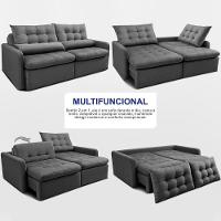 Sofá Sem Caixa Retrátil 1,80m Softgel Celeste Velusoft Cinza Cama Inbox - 6