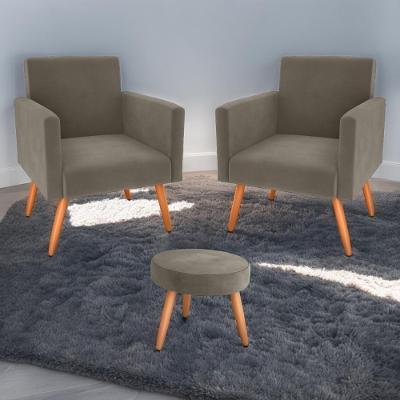 Conjunto De Poltronas E Puff Anari Veludo Cappuccino Casa H
