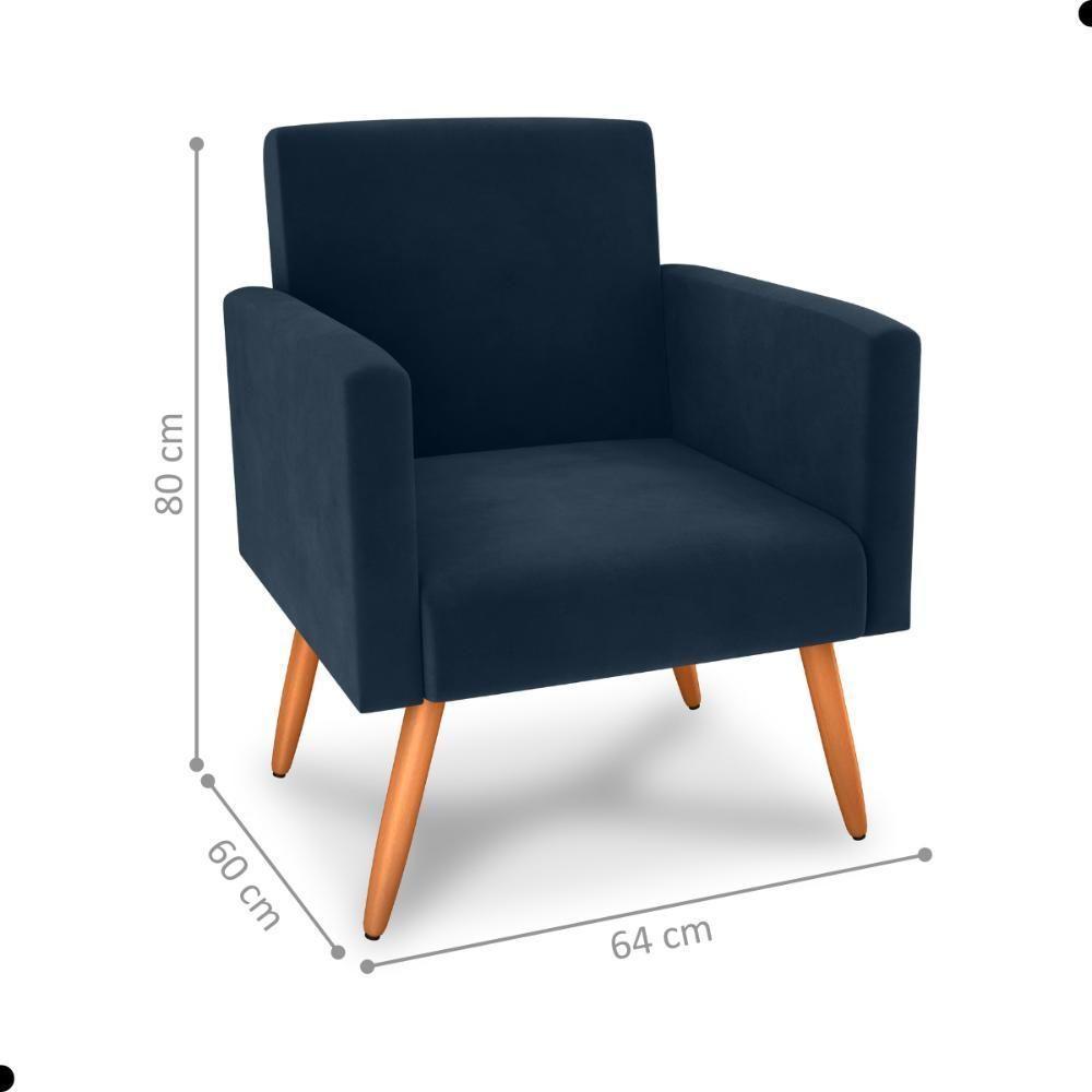 Conjunto Poltronas E Puff Anari Veludo Azul - 2