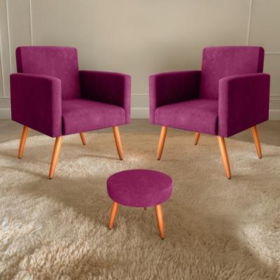 Conjunto Poltronas E Puff Anari Veludo Turkey Marsala