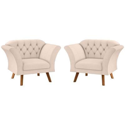 Conjunto Poltrona Decorativa Roseira Linha Bege