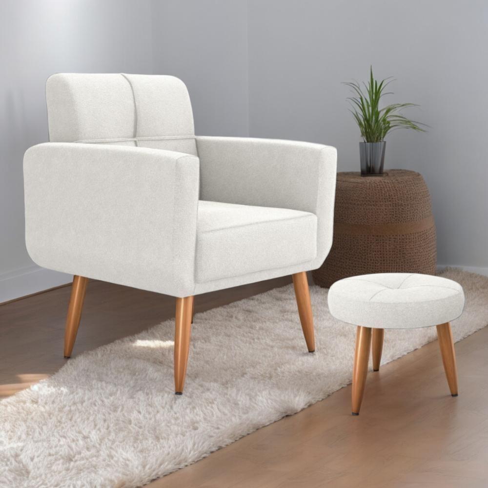 Jogo Poltrona E Puff Para Sala Oliver Boucle Natural - 1