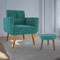 Jogo Poltrona E Puff Para Sala Hazen Veludo Verde Menta - 1