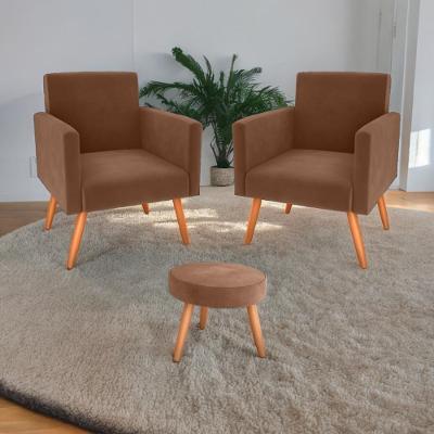 Conjunto De Poltronas E Puff Iara Apoio Para Os Pés Veludo Marrom Casa H