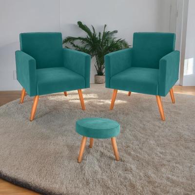 Conjunto Poltronas e Puff Iara Apoio para os Pés Veludo Verde Menta Casa H