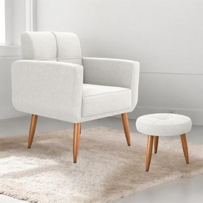 Jogo Poltrona E Puff Hazen Para Sala Boucle Bege Casa H