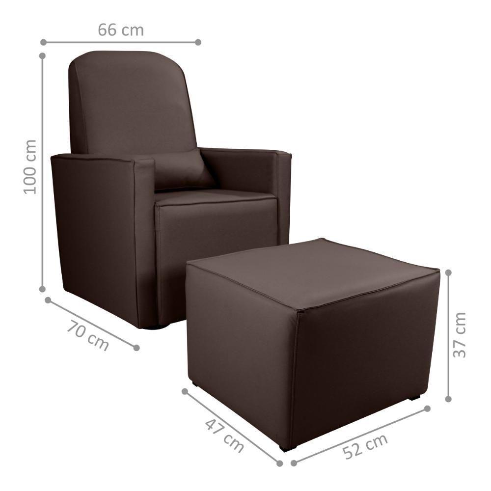 Poltrona Para Amamentação Com Puff León Sintetico Marrom - 2