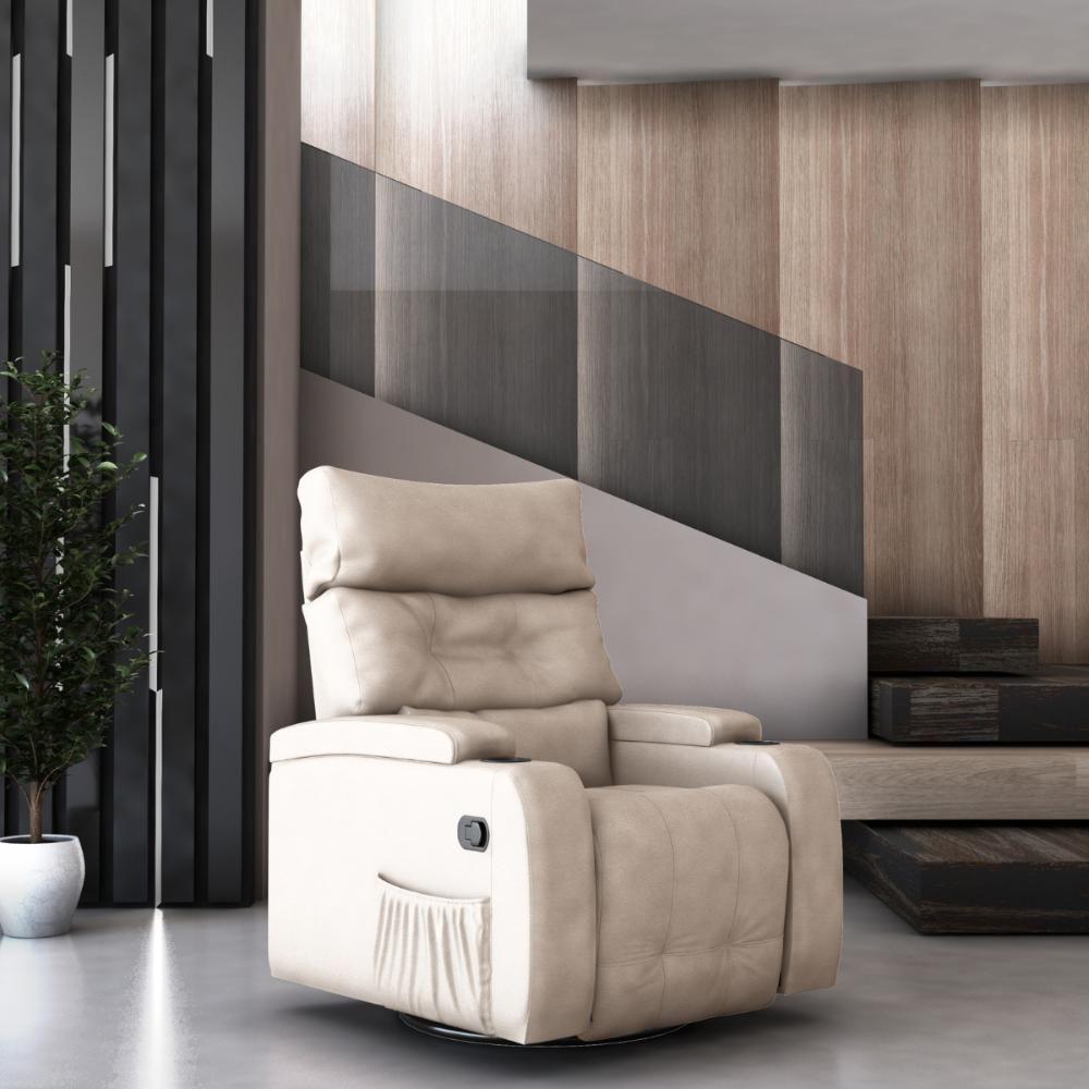 Poltrona Giratória Reclinável Urbino Corino Bege - 1