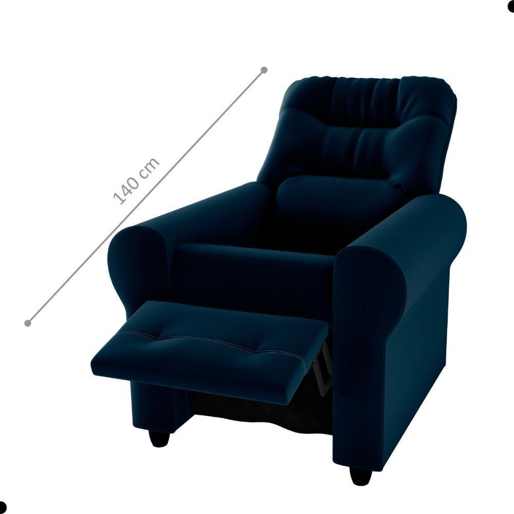 Poltrona Reclinável Para Descanso Guaíra Veludo Azul - 3