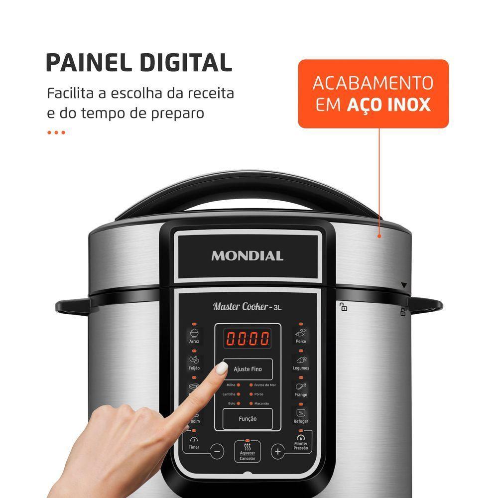 Panela De Pressão Elétrica Mondial Digital Master Cooker Pe-40 Panela Elétrica Pressão-220v-preto/inox - 10