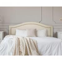 Cabeceira Queen Curva Luxo 160x60 Suede Off White - Tachas Prata - 1