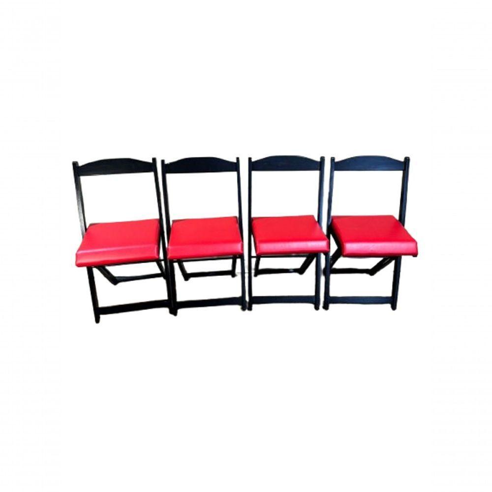 Conjunto Mesa Dobrável Com 4 Cadeiras Redonda Preto Estofado Vermelho - 2