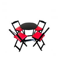 Conjunto Mesa Dobrável Com 4 Cadeiras Redonda Preto Estofado Vermelho - 1