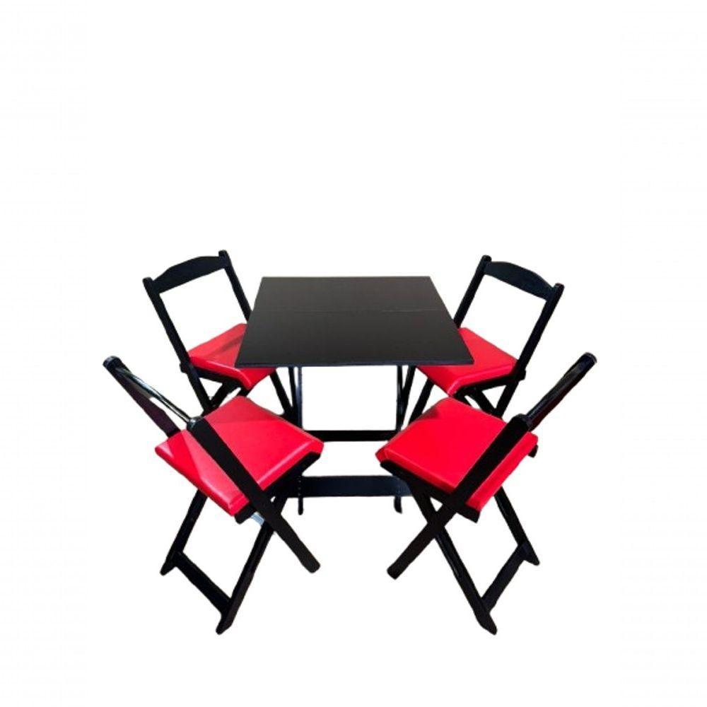 Conjunto Mesa Dobrável Com 4 Cadeiras Preto Estofado Vermelho - 1