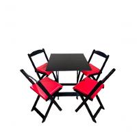 Conjunto Mesa Dobrável Com 4 Cadeiras Preto Estofado Vermelho - 1