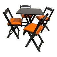 Conjunto Mesa Dobrável Com 4 Cadeiras Preto Estofado Laranja - 1