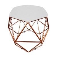 Puff Aramado Hexágono Suede Base Bronze - D'rossi Branco - 1