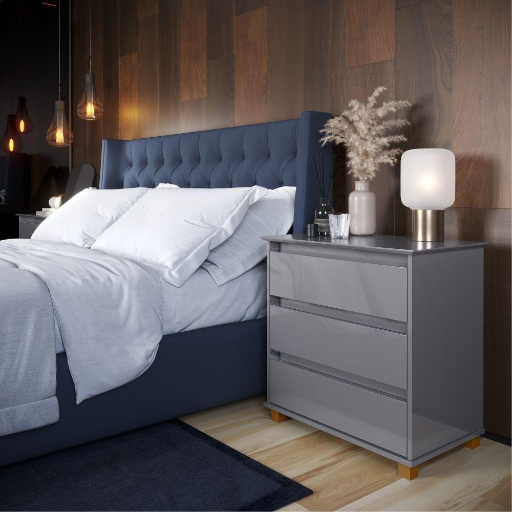 Mesa De Cabeceira 3 Gavetas Alana Cinza - 1
