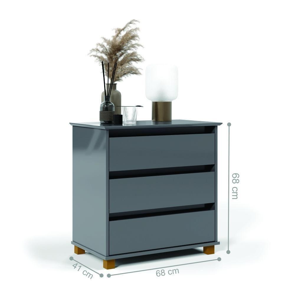 Mesa De Cabeceira 3 Gavetas Alana Cinza - 2