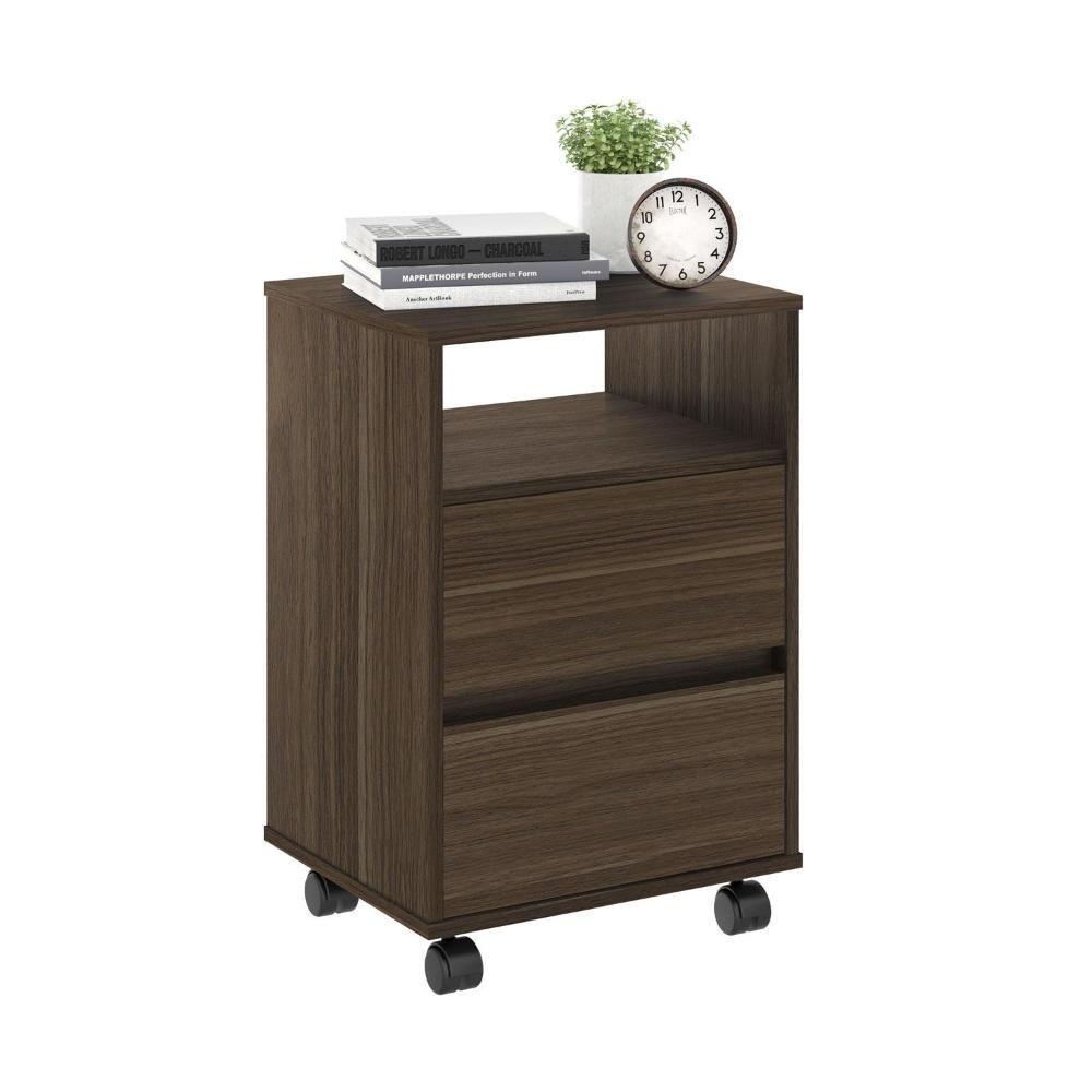 Mesa De Cabeceira Com Rodízios Nadi Marrom - 1