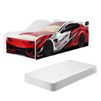 Cama Carro Solteiro Vermelho Full Com Colchão - 1